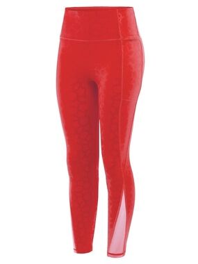 🌹CROWNED ATHLETICS MOSAIC High-Waist Red Shine Leggings XL NWOT